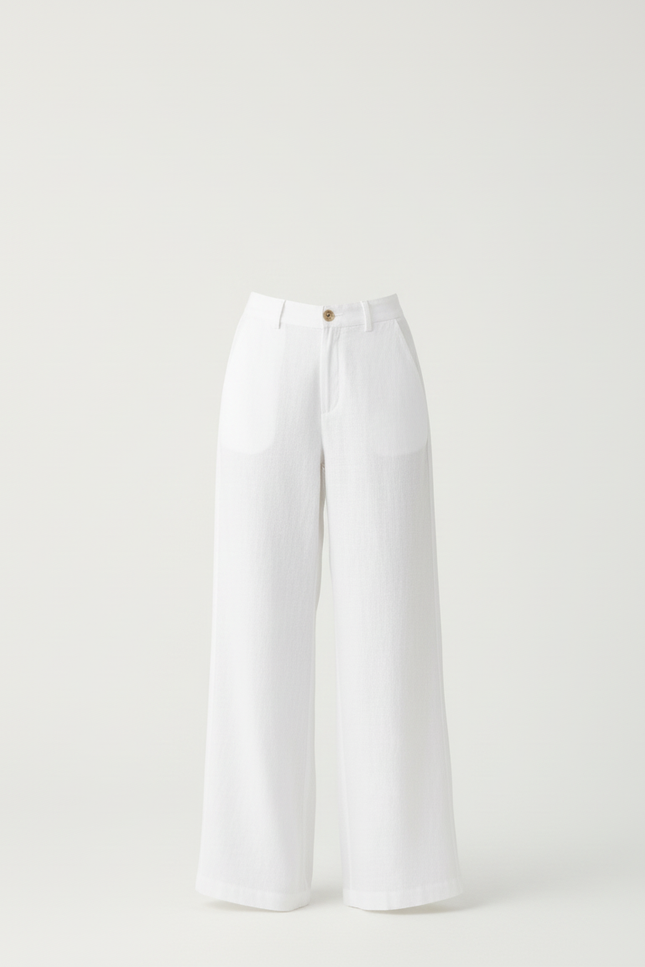 Pantalon De Lin Blanc Femme - vue 3
