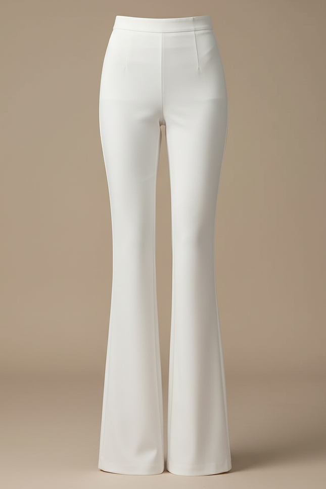 Pantalon Blanc Évasé Taille Haute Élégant Fluide - Polyester - vue 3