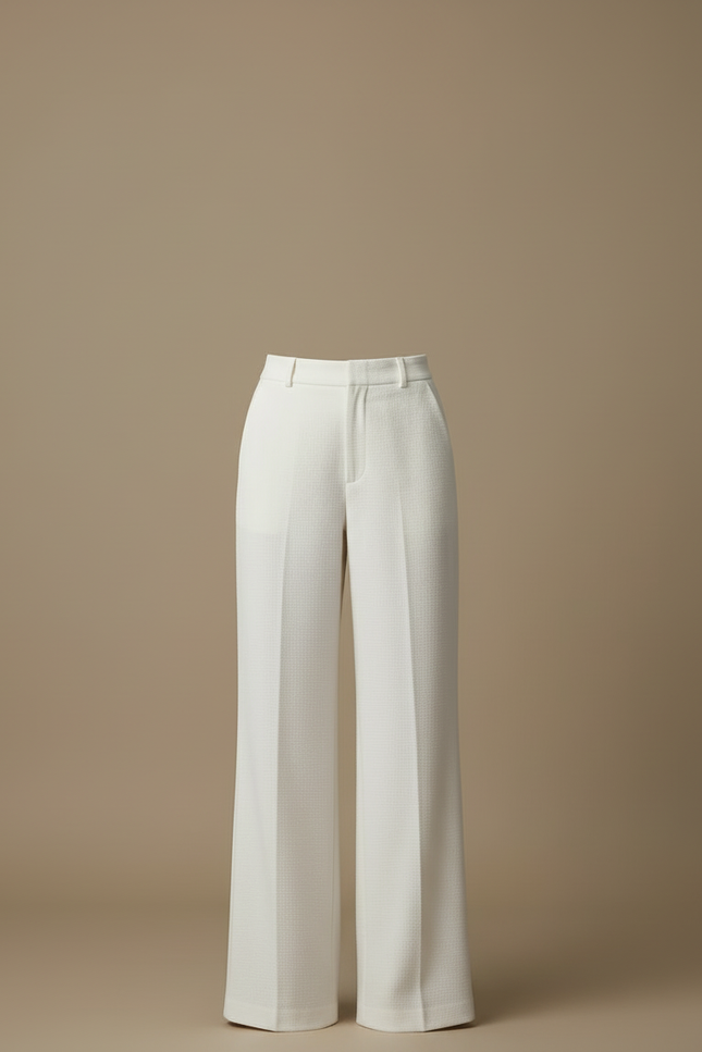 Pantalon Blanc Droit Ample Texturé Élégant Femme - Tweed - vue 3