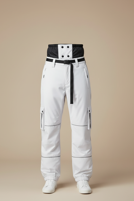 Pantalon Blanc Cargo Ample Imperméable Ceinture Noire - Polyester - vue 3