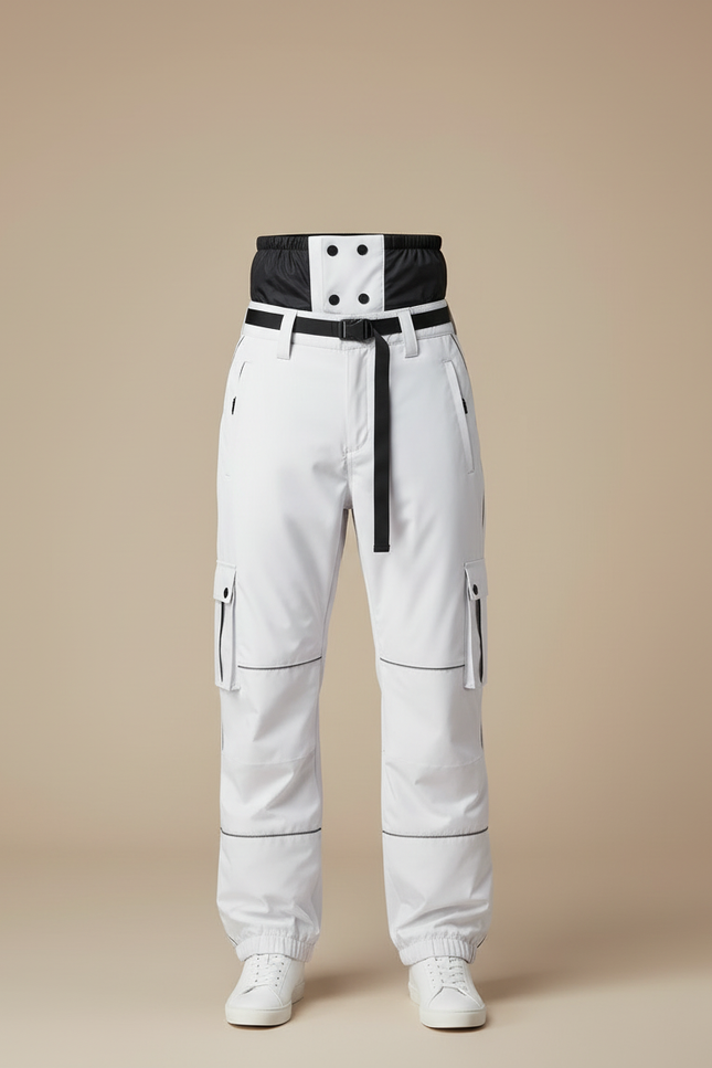 Pantalon Blanc Cargo Ample Imperméable Ceinture Noire - Polyester - vue 3