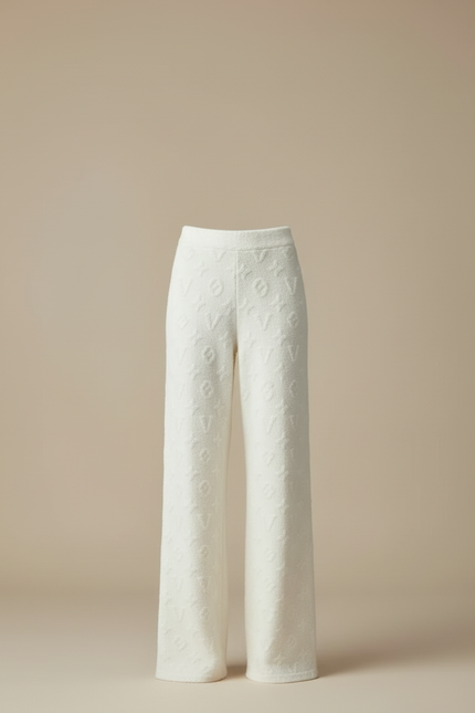 Pantalon Blanc Doux Tricoté Ample Confortable Motif - Maille - vue 3