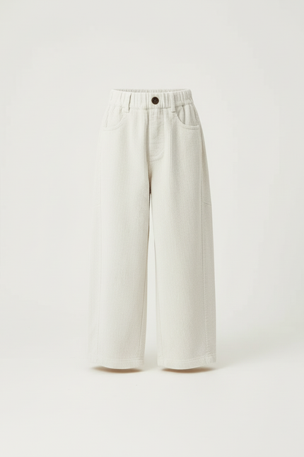Pantalon Blanc Côtelé Ample Enfant Décontracté - Cordé - vue 3