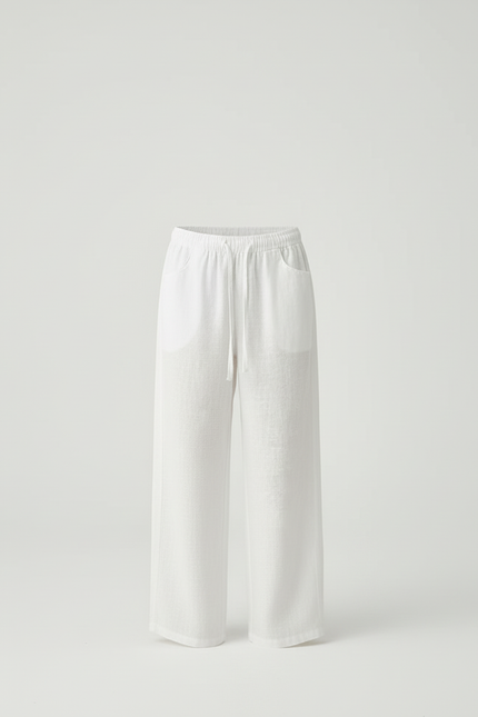 Pantalon Blanc Lin Ample Décontracté Droit Enfant - vue 3