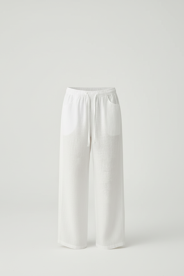 Pantalon Blanc Lin Ample Décontracté Droit Enfant - vue 3