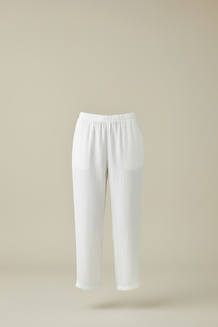 Pantalon Blanc Coton Lin Fluide Ample Décontracté - vue 3