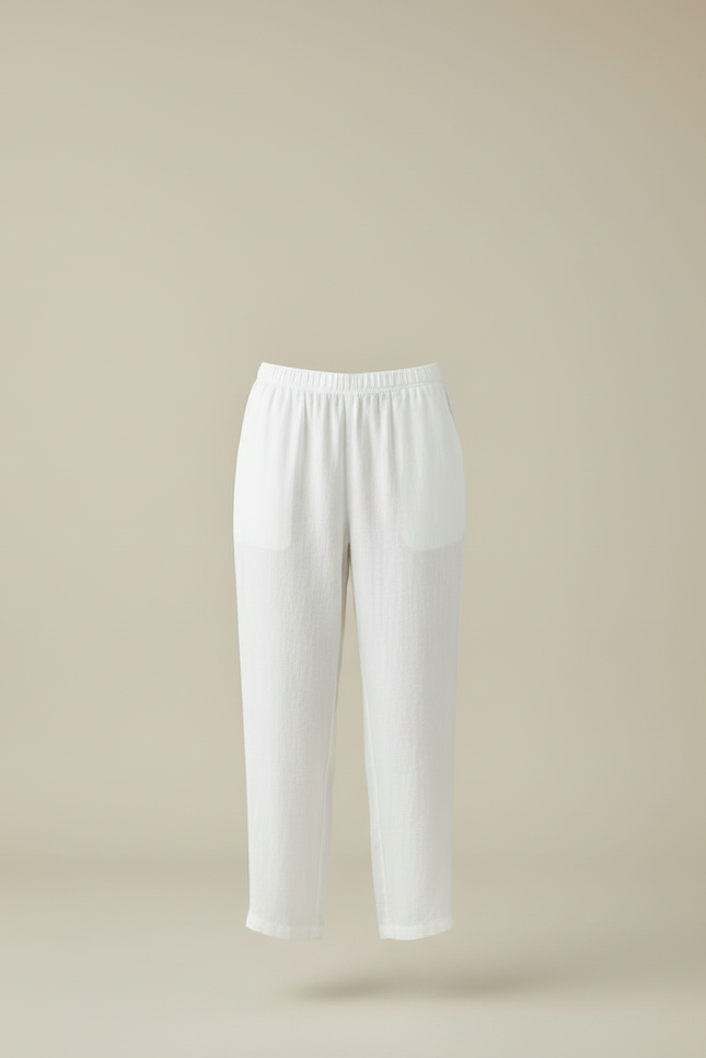 Pantalon Blanc Coton Lin Fluide Ample Décontracté - vue 3