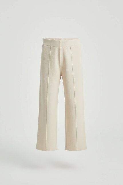 Pantalon Blanc Tricoté Épais Droit Enfant - Beige Maille - vue 3