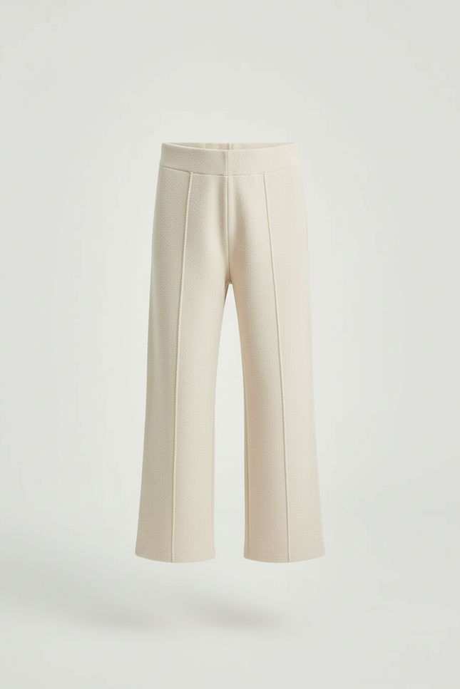 Pantalon Blanc Tricoté Épais Droit Enfant - Beige Maille - vue 3