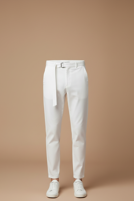 Pantalon Blanc Homme Élégant Ceinture Décontracté Slim - Gabardine - vue 3