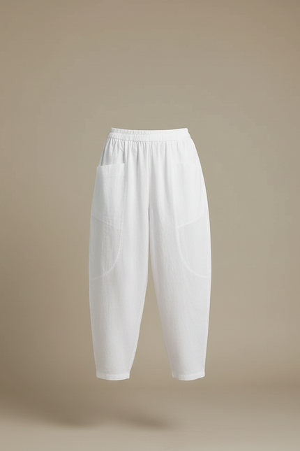 Pantalon Blanc Coton Ample Décontracté Femme Fluide - Lin - vue 3
