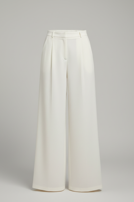 Pantalon Blanc Fluide Ample Texturé Élégant Femme - Polyester - vue 3