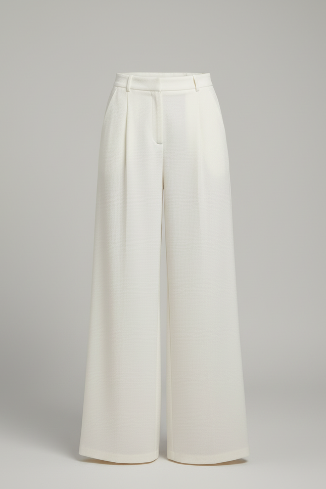 Pantalon Blanc Fluide Ample Texturé Élégant Femme - Polyester - vue 3