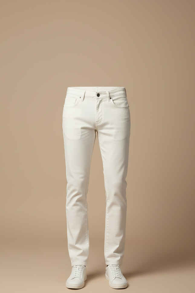 Pantalon Blanc Coton Slim Fit Décontracté Homme - vue 3