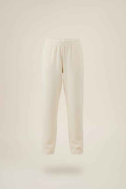 Pantalon Blanc Coton Doux Élastique Enfant Décontracté - Beige Molleton - vue 3