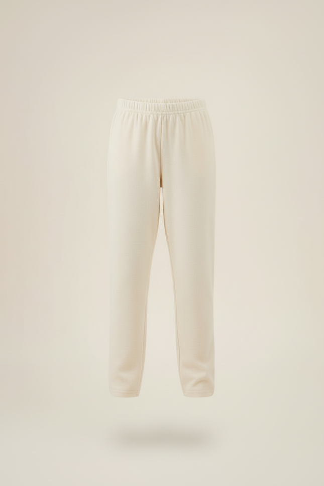 Pantalon Blanc Coton Doux Élastique Enfant Décontracté - Beige Molleton - vue 3