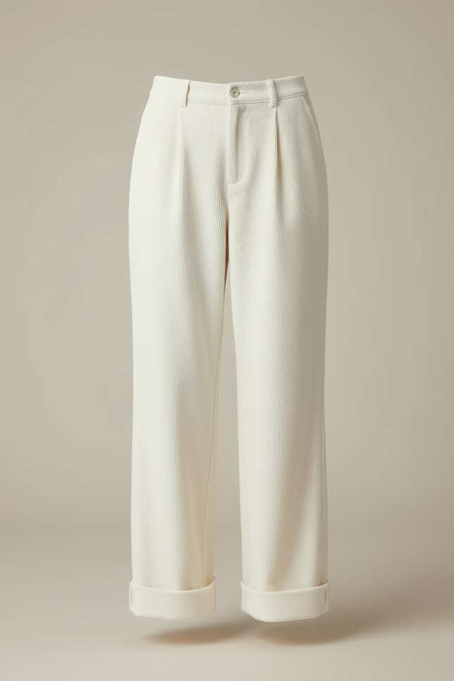 Pantalon Blanc Côtelé Droit Ample Confortable - Cordé - vue 3