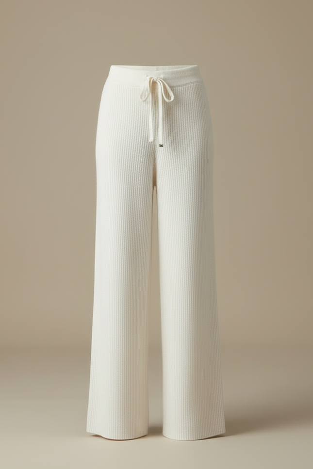 Pantalon Blanc Tricoté Ample Décontracté Femme - Maille - vue 3