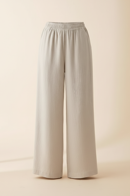 Pantalon Blanc Lin Coton Ample Fluide Décontracté Femme - Gris - vue 3