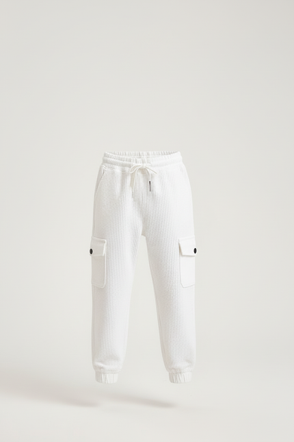 Pantalon Blanc Côtelé Cargo Décontracté Enfant Garçon - Cordé - vue 3