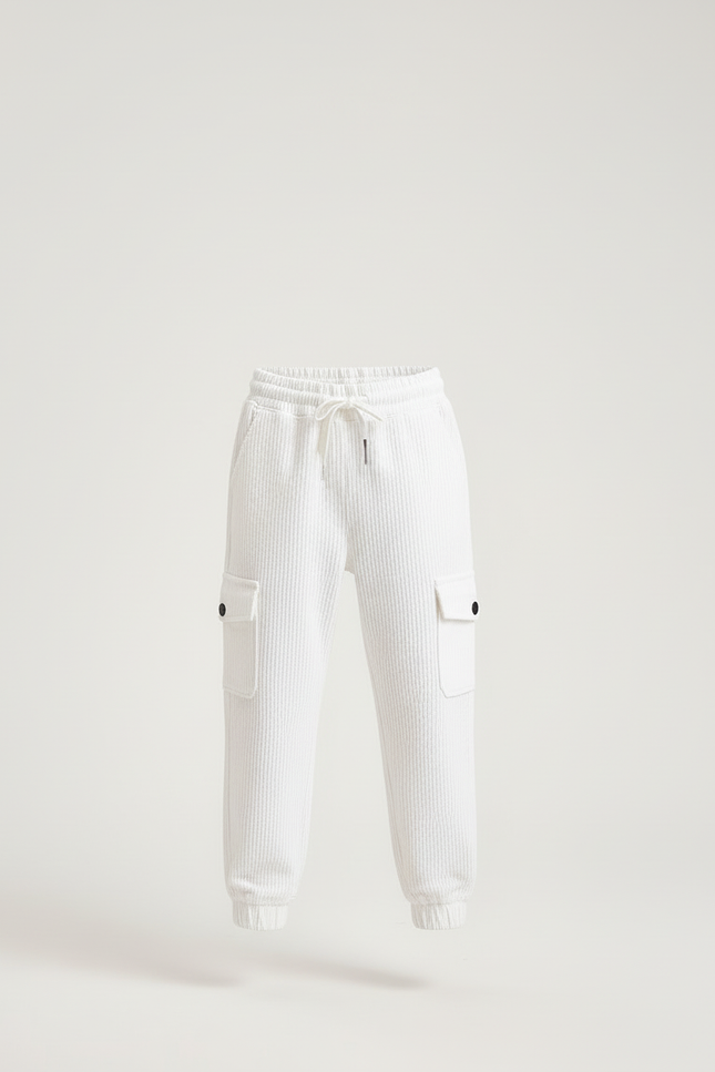 Pantalon Blanc Côtelé Cargo Décontracté Enfant Garçon - Cordé - vue 3