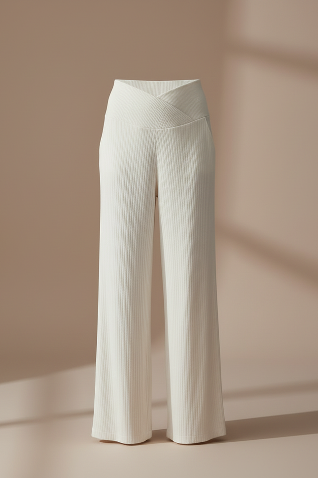 Pantalon Blanc Côtelé Ample Confortable Maternité - Beige Maille - vue 3