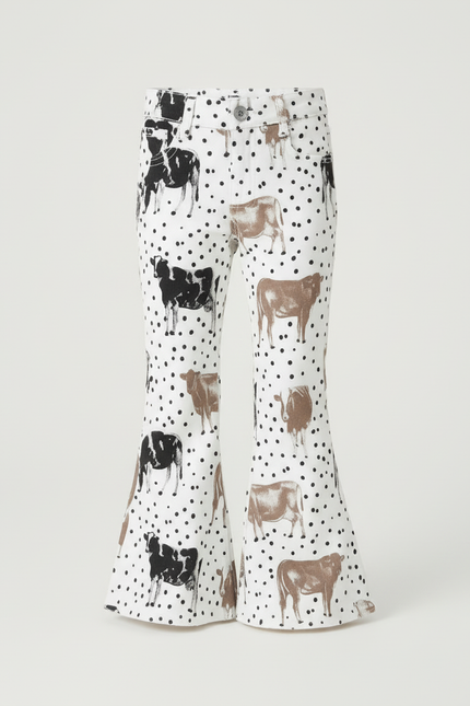 Pantalon Blanc Fille Évasé Motif Vache - Imprimé Coton - vue 3