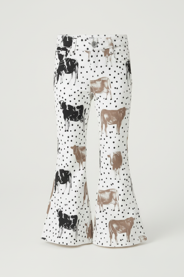 Pantalon Blanc Fille Évasé Motif Vache - Imprimé Coton - vue 3