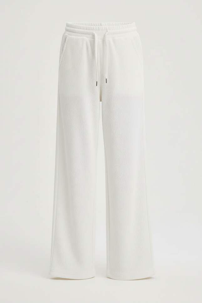 Pantalon Blanc Côtelé Ample Droit Confortable - Cordé - vue 3