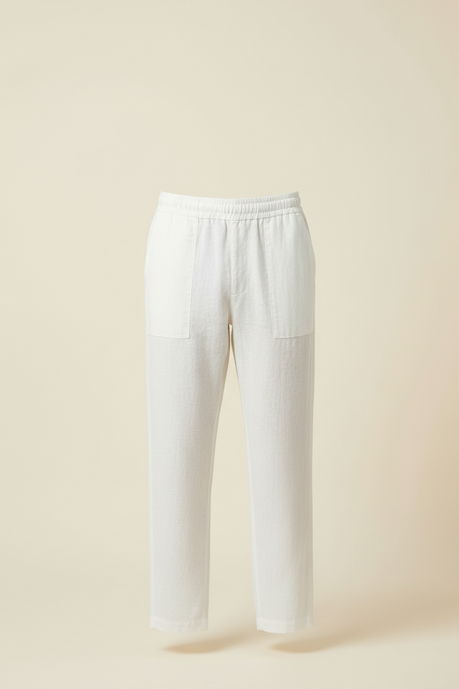 Pantalon Blanc Lin Décontracté Coupe Droite Homme - vue 3