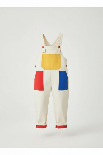 Pantalon Blanc Salopette Patchwork Coloré Ample Enfant - Toile - vue 3