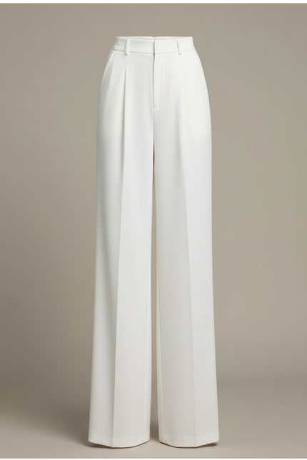 Pantalon Blanc Fluide Large Plissé Élégant Femme - Polyester - vue 3
