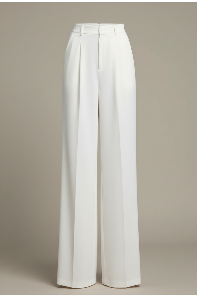 Pantalon Blanc Fluide Large Plissé Élégant Femme - Polyester - vue 3