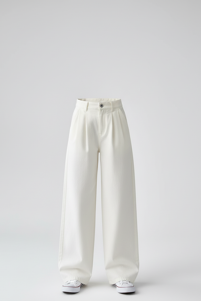 Pantalon Blanc Ample Plissé Décontracté Fille - Toile - vue 3