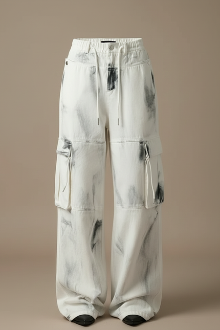 Pantalon Blanc Cargo Délavé Large Y2K - Jean - vue 3