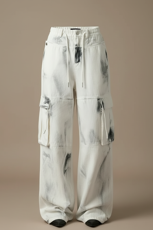 Pantalon Blanc Cargo Délavé Large Y2K - Jean - vue 3