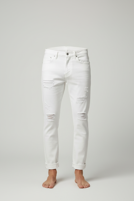 Pantalon Blanc Homme Slim Déchiré Casual - Jean - vue 3