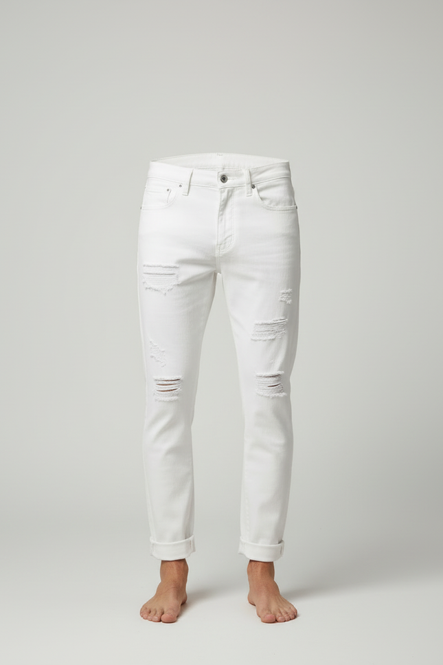 Pantalon Blanc Homme Slim Déchiré Casual - Jean - vue 3