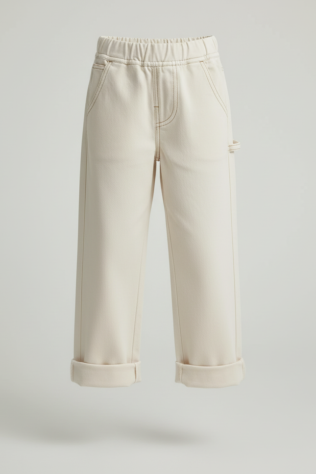 Pantalon Blanc Écru Décontracté Fille Coton - Beige Toile - vue 3