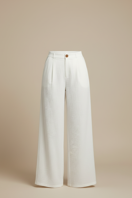 Pantalon Blanc Fluide Ample Taille Haute Décontracté - Viscose - vue 3