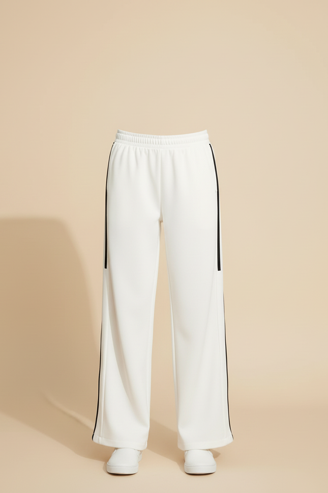 Pantalon Blanc Ample Décontracté Rayures Noires - Polyester - vue 3