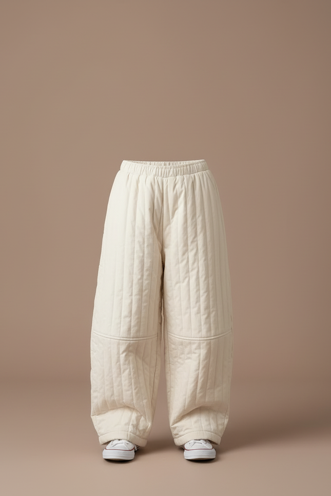 Pantalon Blanc Matelassé Ample Enfant Chaud Décontracté - Beige Molleton - vue 3