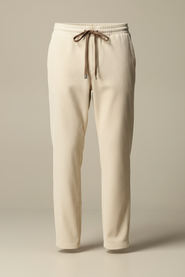 Pantalon Blanc Côtelé Décontracté Droit Homme - Beige Cordé - vue 3