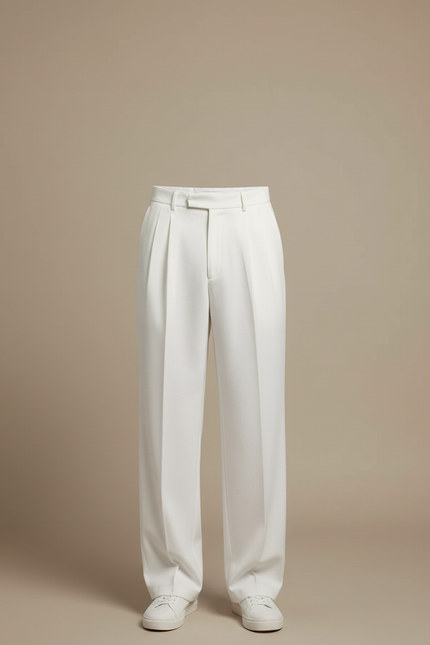 Pantalon Blanc Homme Droit Plissé Ample Décontracté - Gabardine - vue 3