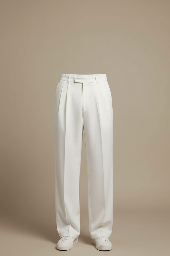 Pantalon Blanc Homme Droit Plissé Ample Décontracté - Gabardine - vue 3
