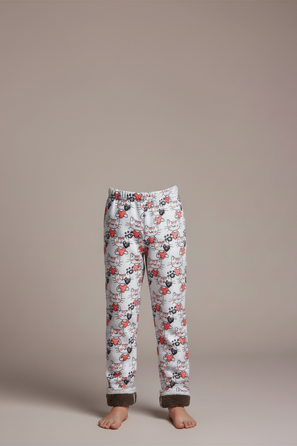 Pantalon Blanc Polaire Imprimé Chat Confortable Enfant - Molleton - vue 3