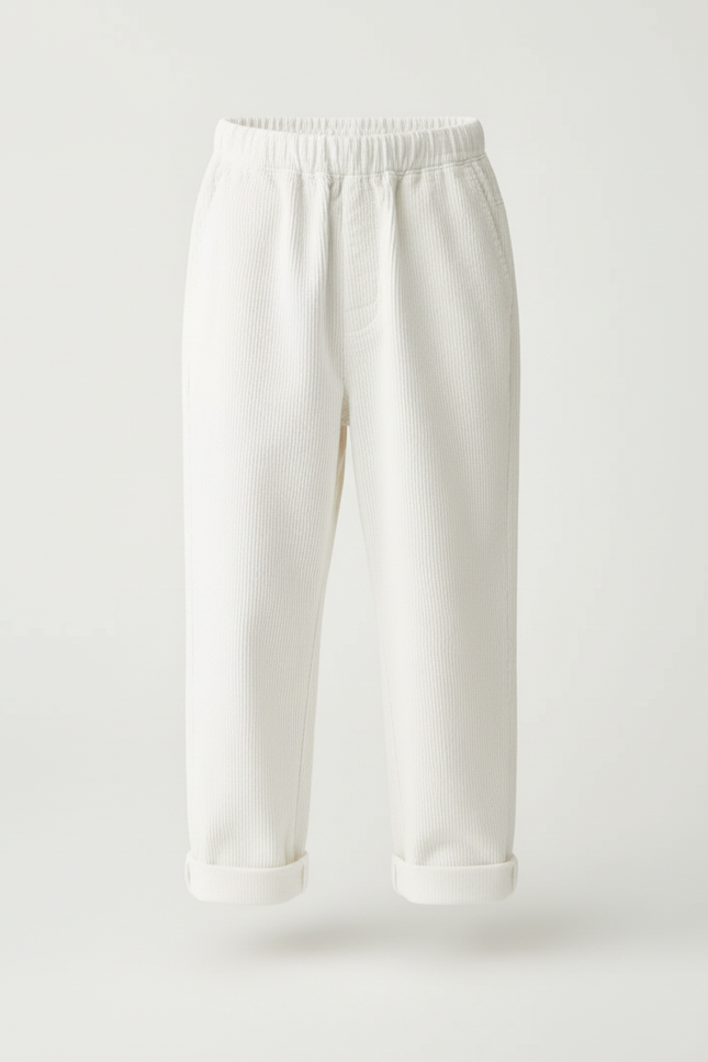 Pantalon Blanc Côtelé Ample Décontracté Enfant Automne - Cordé - vue 3