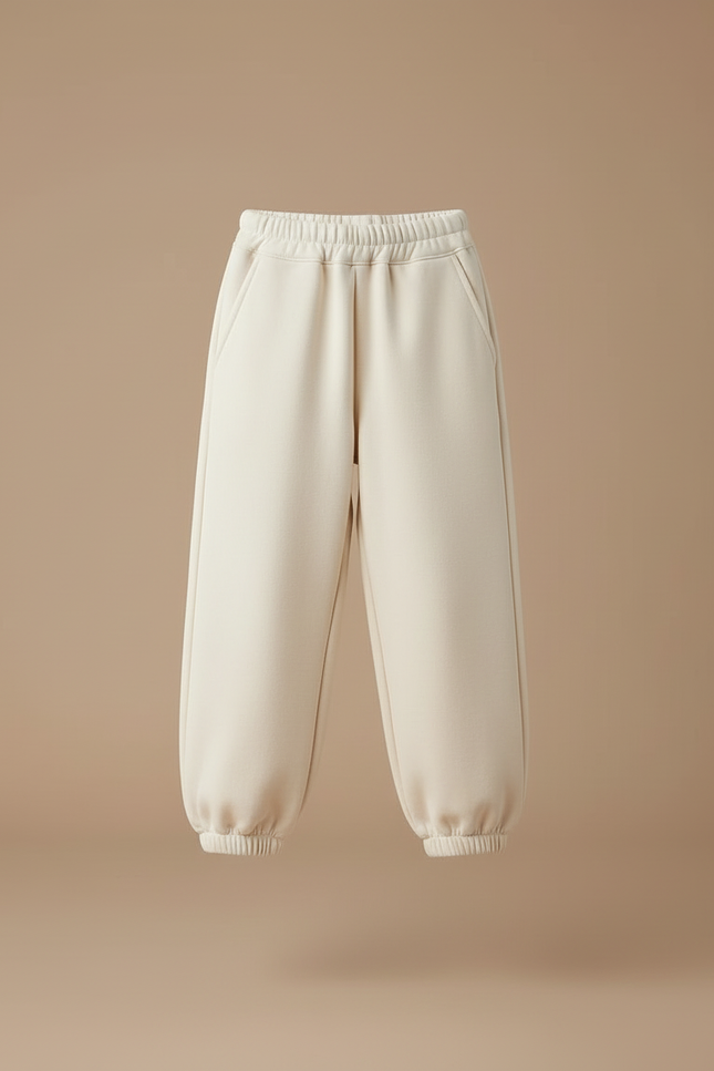 Pantalon Blanc Molletonné Ample Fille Décontracté - Beige - vue 3