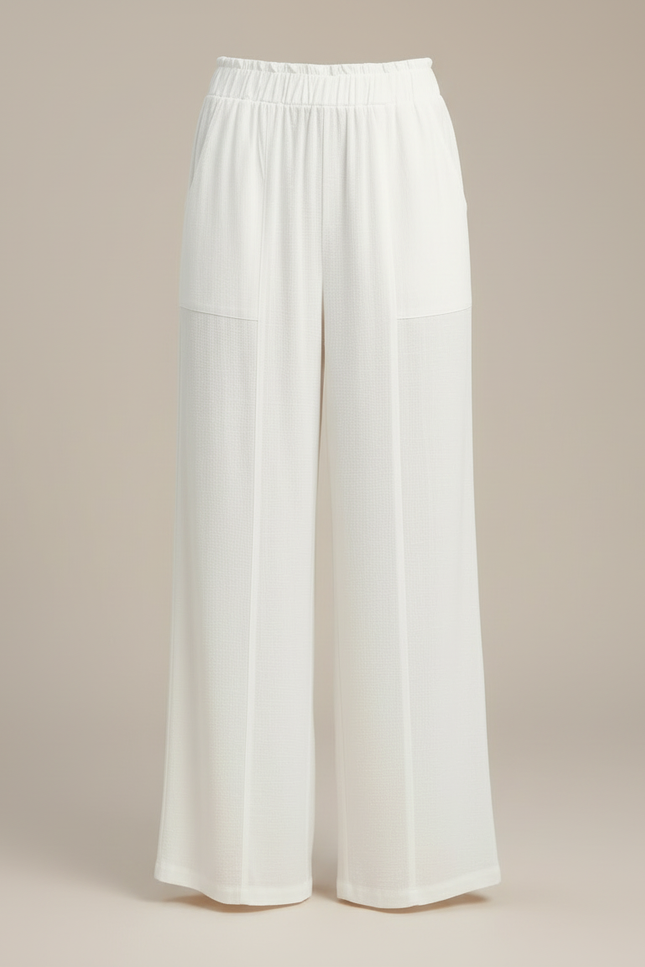 Pantalon Blanc Lin Fluide Ample Taille Haute Décontracté - vue 3