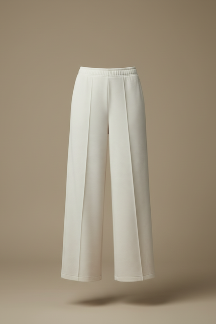 Pantalon Blanc Ample Texturé Décontracté Femme - Maille - vue 3